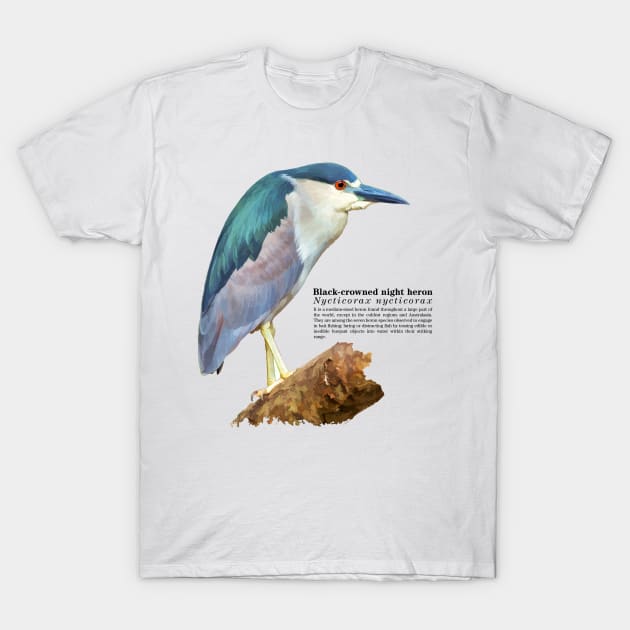 Black-crowned night heron tropical bird black text T-Shirt by Ornamentum